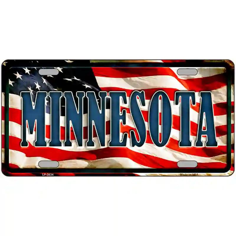 Minnesota on American Flag Metal Novelty License Plate 24" x 12" (LLP)