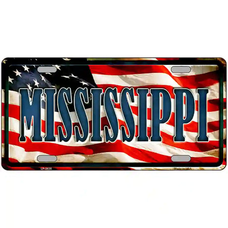 Mississippi on American Flag Metal Novelty License Plate 24" x 12" (LLP)