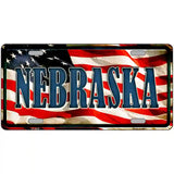 Nebraska on American Flag Metal Novelty License Plate 24" x 12" (LLP)