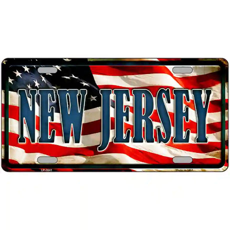 New Jersey on American Flag Metal Novelty License Plate 24" x 12" (LLP)