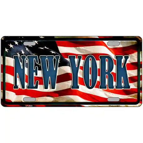 New York on American Flag Metal Novelty License Plate 24" x 12" (LLP)