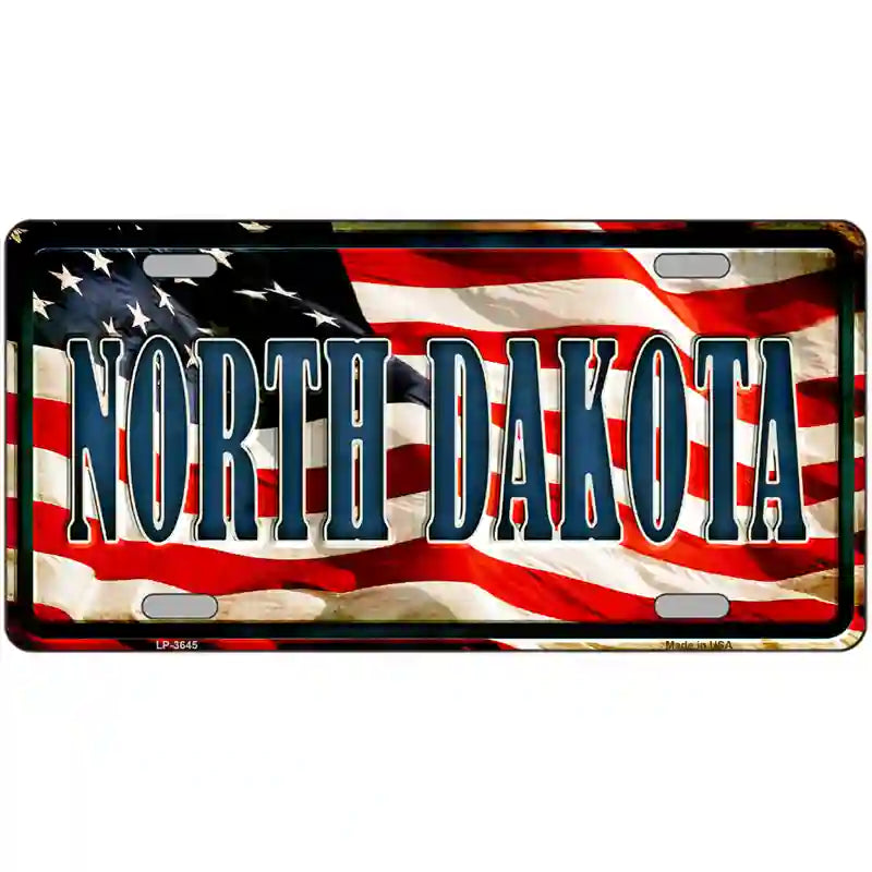 North Dakota on American Flag Metal Novelty License Plate 24" x 12" (LLP)