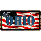 Ohio on American Flag Metal Novelty License Plate 24" x 12" (LLP)