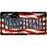 Pennsylvania on American Flag Metal Novelty License Plate 24" x 12" (LLP)