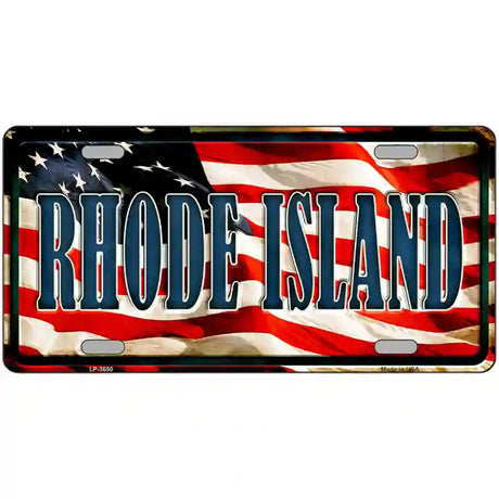 Rhode Island on American Flag Metal Novelty License Plate 24" x 12" (LLP)