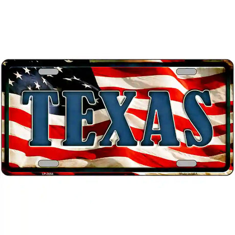 Texas on American Flag Metal Novelty License Plate 24" x 12" (LLP)