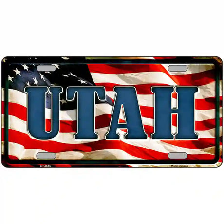 Utah on American Flag Metal Novelty License Plate 24" x 12" (LLP)