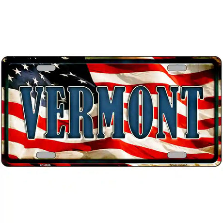 Vermont on American Flag Metal Novelty License Plate 24" x 12" (LLP)