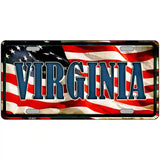 Virginia on American Flag Metal Novelty License Plate 24" x 12" (LLP)