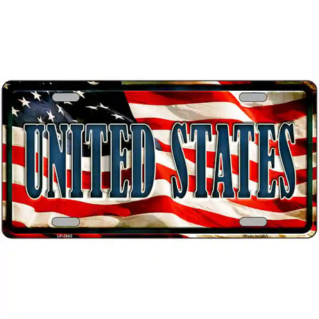 United States on American Flag Metal Novelty License Plate 24" x 12" (LLP)