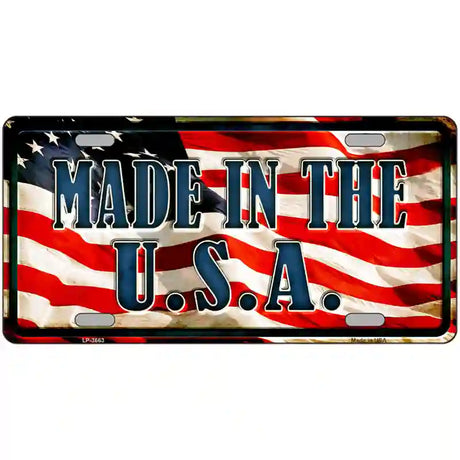 Made In The USA on American Flag Metal Novelty License Plate 24" x 12" (LLP)