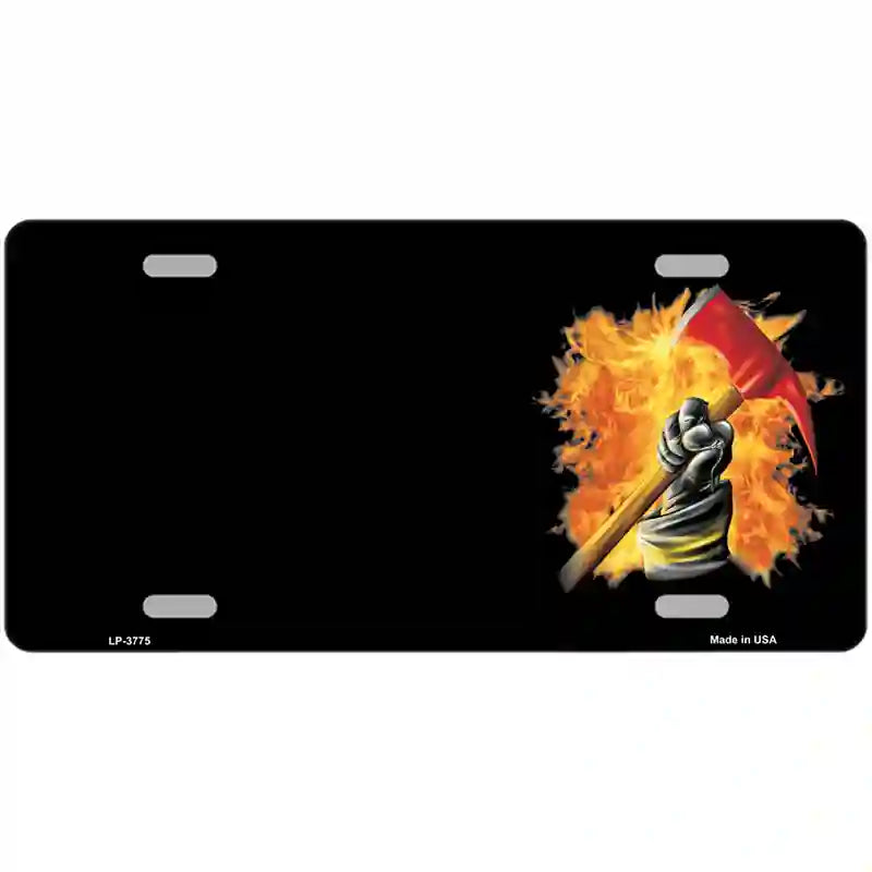 Firefighter Flaming Ax Offset Metal Novelty License Plate 24" x 12" (LLP)