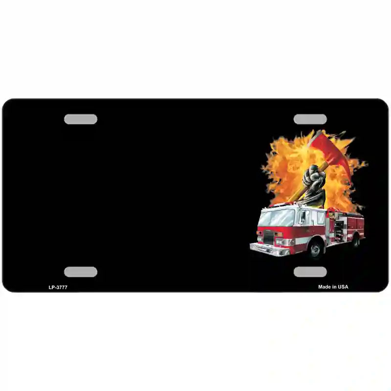 Fire Engine Flames Flaming Ax Offset Metal Novelty License Plate 24" x 12" (LLP)