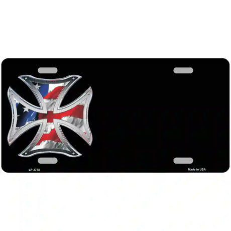 American Flag Maltese Cross Offset Metal Novelty License Plate 24" x 12" (LLP)