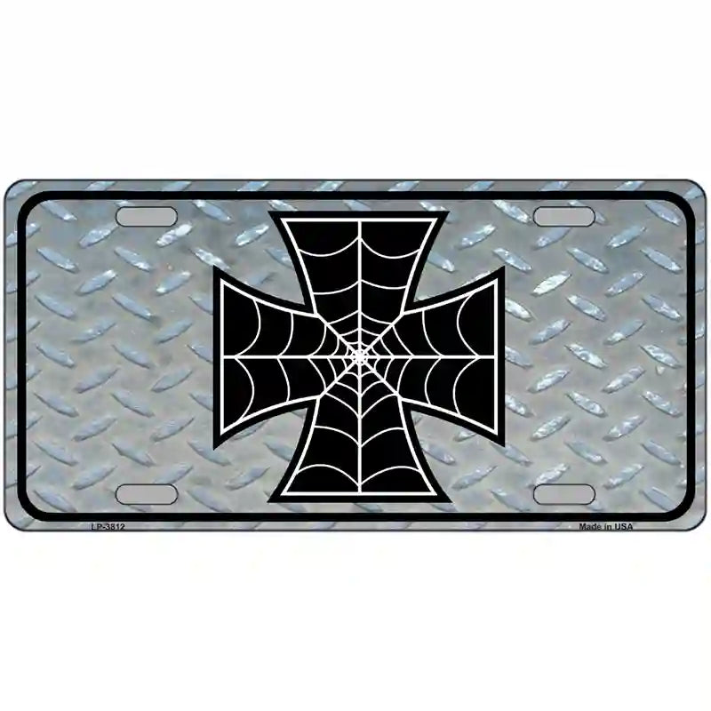 Maltese Cross Spider Web Metal Novelty License Plate 24" x 12" (LLP)