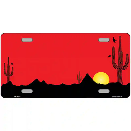 Southwest Cactus Sunrise Red Metal Novelty License Plate 24" x 12" (LLP)