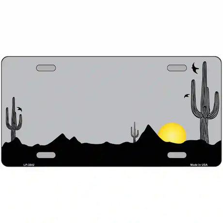 Southwest Cactus Sunrise Gray Metal Novelty License Plate 24" x 12" (LLP)