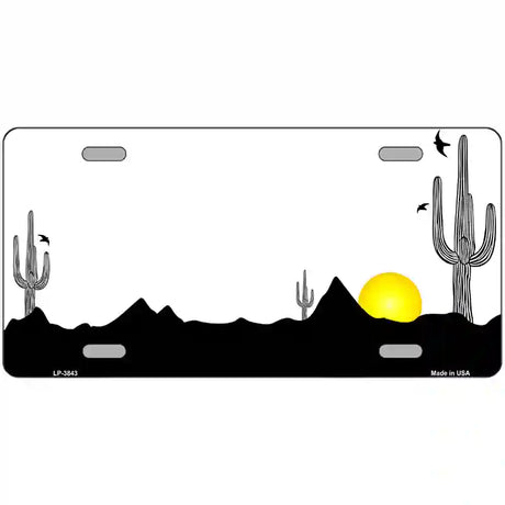 Southwest Cactus Sunrise White Metal Novelty License Plate 24" x 12" (LLP)