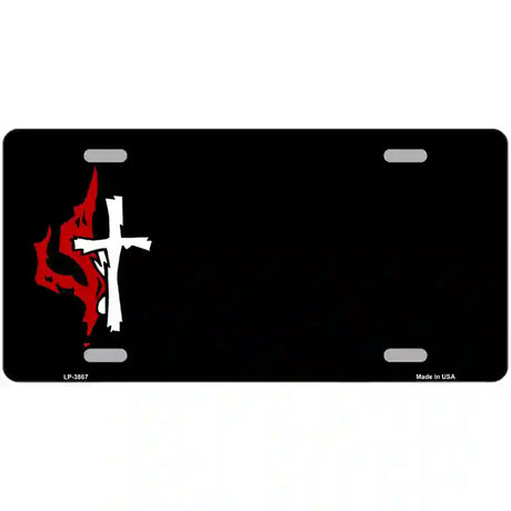 Flaming Cross Offset Metal Novelty License Plate 24" x 12" (LLP)