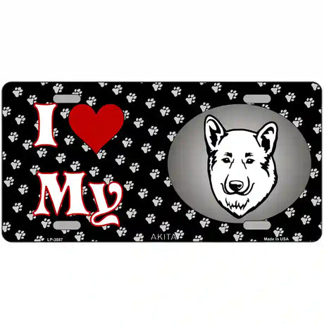 I Love My Akita Metal Novelty License Plate 24" x 12" (LLP)