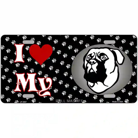 I Love My Bull Mastiff Metal Novelty License Plate 24" x 12" (LLP)