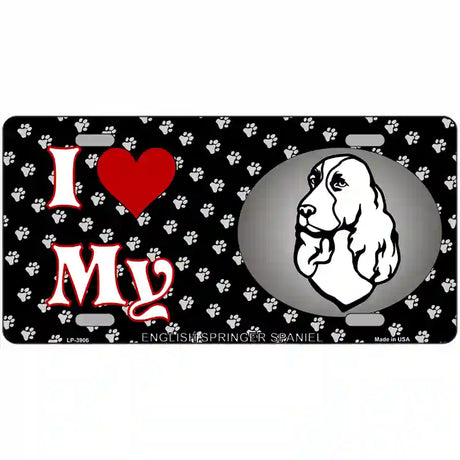 I Love My English Springer Spaniel Metal Novelty License Plate 24" x 12" (LLP)