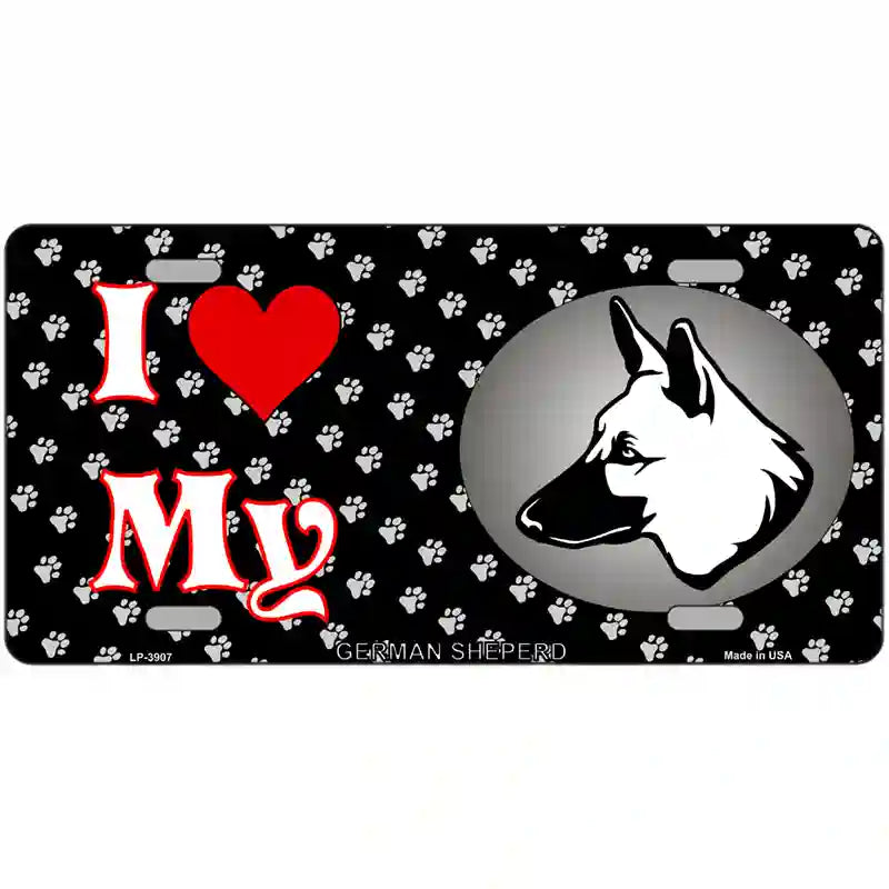 I Love My German Shepherd Metal Novelty License Plate 24" x 12" (LLP)