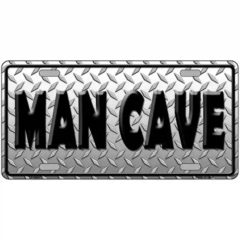 Man Cave Diamond Plate Pattern Metal Novelty License Plate 24" x 12" (LLP)