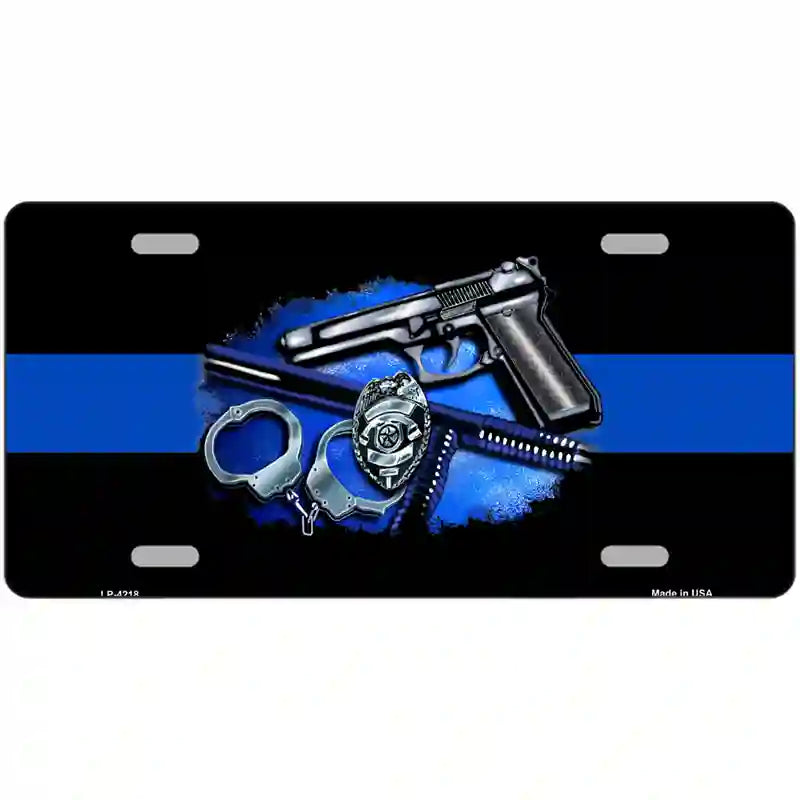 Thin Blue Line Badge Metal Novelty License Plate 24" x 12" (LLP)