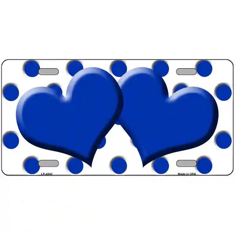 Blue White Polka Dot Blue Centered Hearts Novelty License Plate 24" x 12" (LLP)