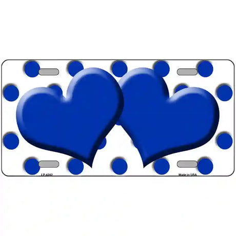 Blue White Polka Dot Blue Centered Hearts Novelty License Plate 24" x 12" (LLP)