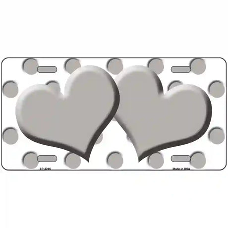 Grey White Polka Dot Grey Centered Hearts Novelty License Plate 24" x 12" (LLP)