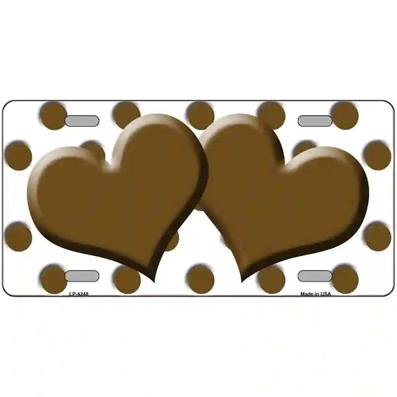 Brown White Polka Dot With Brown Centered Hearts Novelty License Plate 24" x 12" (LLP)