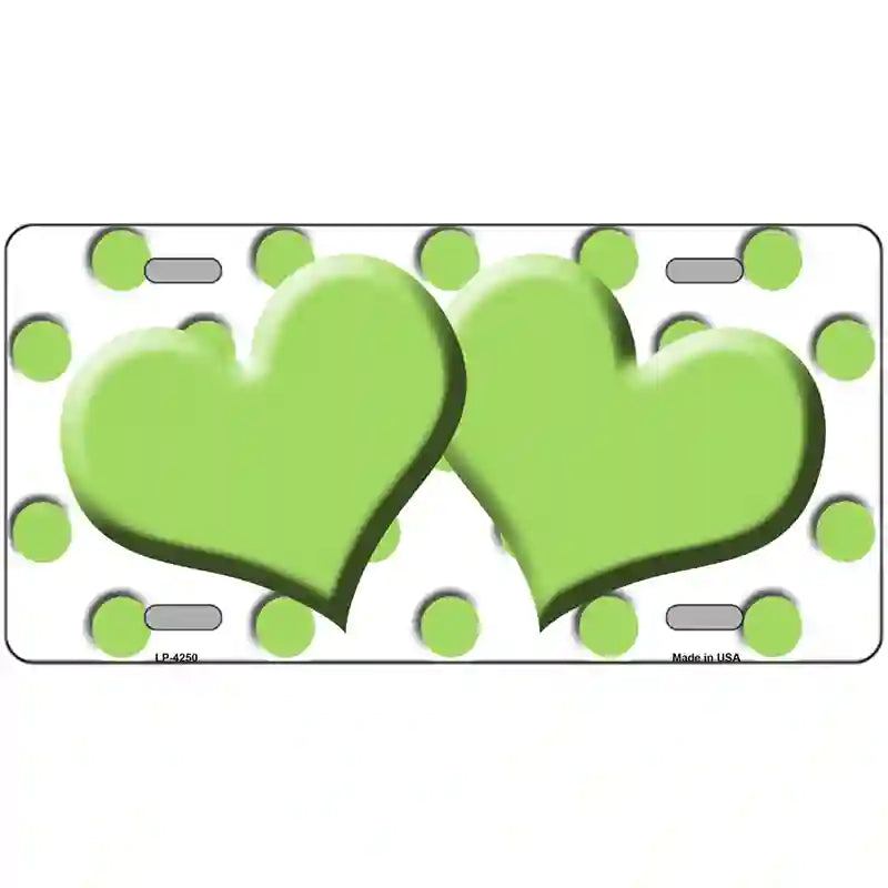 Lime Green White Polka Dot Lime Green Centered Hearts Novelty License Plate 24" x 12" (LLP)