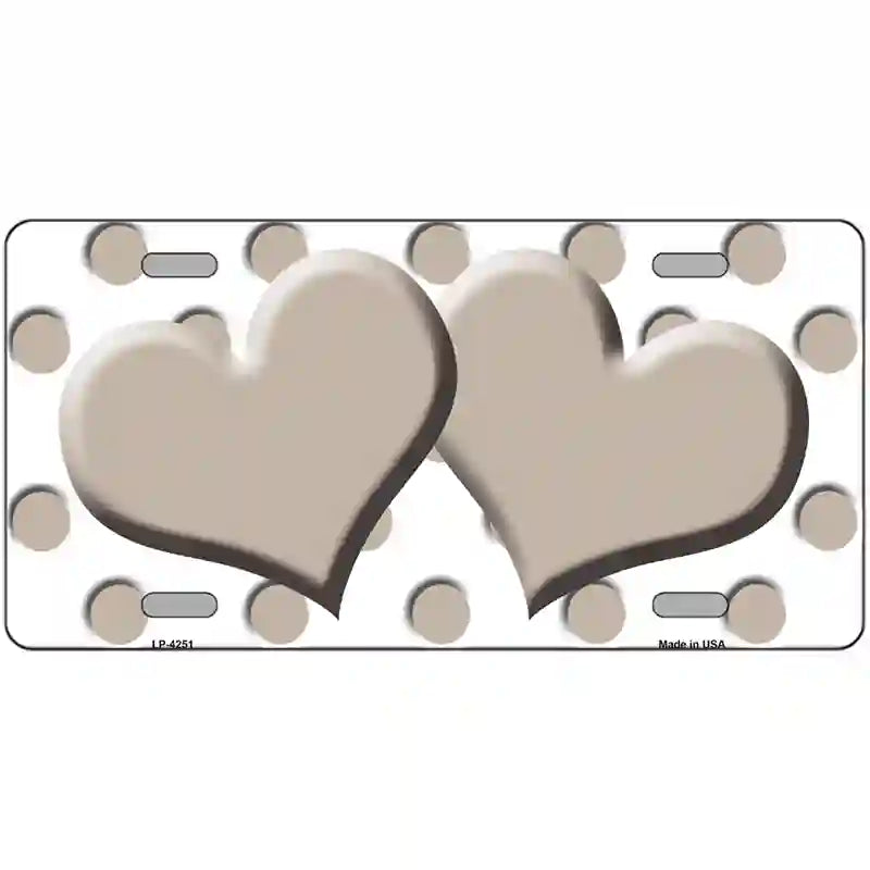 Tan White Polka Dot Tan Centered Hearts Novelty License Plate 24" x 12" (LLP)