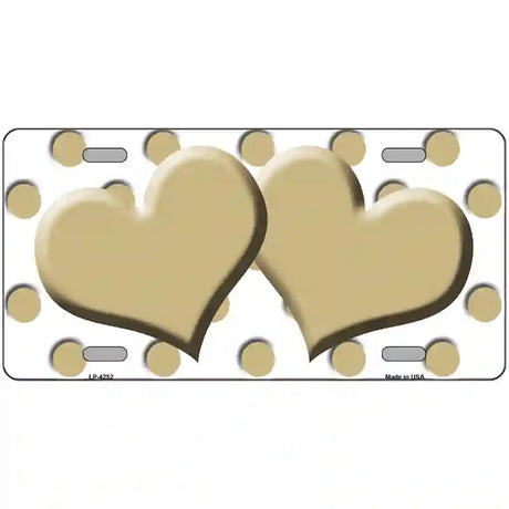 Gold White Polka Dot Gold Centered Hearts Novelty License Plate 24" x 12" (LLP)