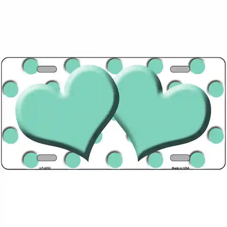 Mint White Polka Dot Mint Centered Hearts Novelty License Plate 24" x 12" (LLP)