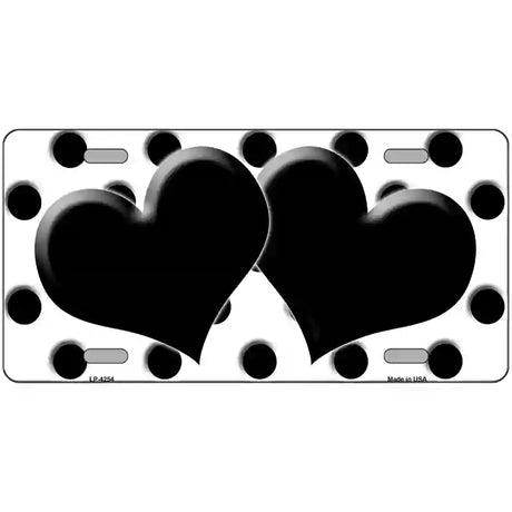 Black White Polka Dot Black Centered Hearts Novelty License Plate 24" x 12" (LLP)