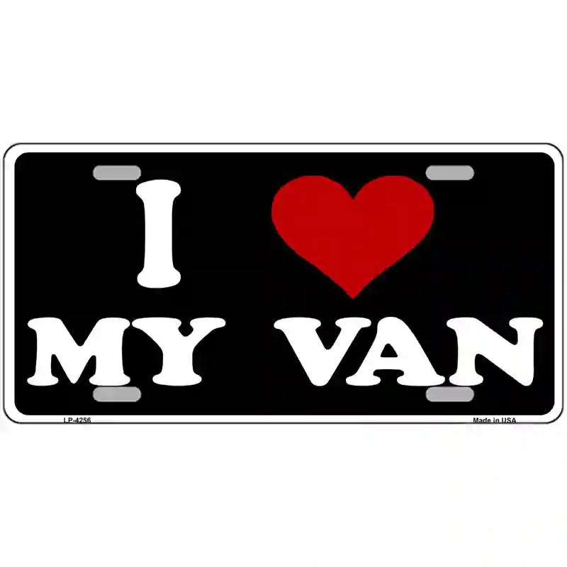 I Love My Van Black Metal Novelty License Plate 24" x 12" (LLP)