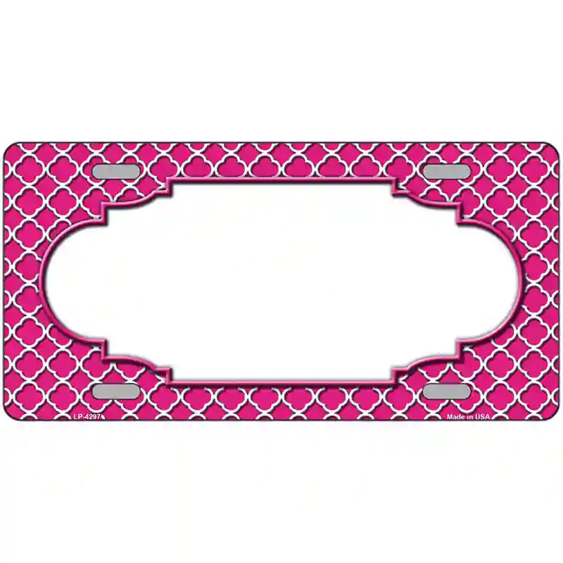 Pink White Quatrefoil Center Scallop Metal Novelty License Plate 24" x 12" (LLP)