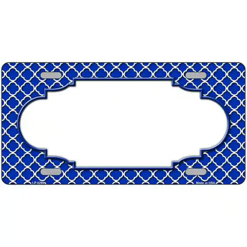 Blue White Quatrefoil Center Scallop Metal Novelty License Plate 24" x 12" (LLP)