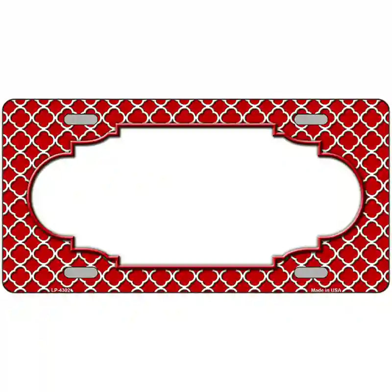 Red White Quatrefoil Center Scallop Metal Novelty License Plate 24" x 12" (LLP)