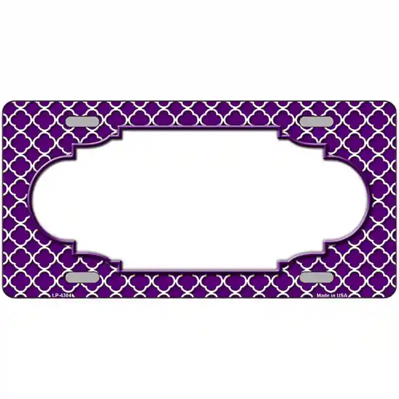 Purple White Quatrefoil Center Scallop Metal Novelty License Plate 24" x 12" (LLP)