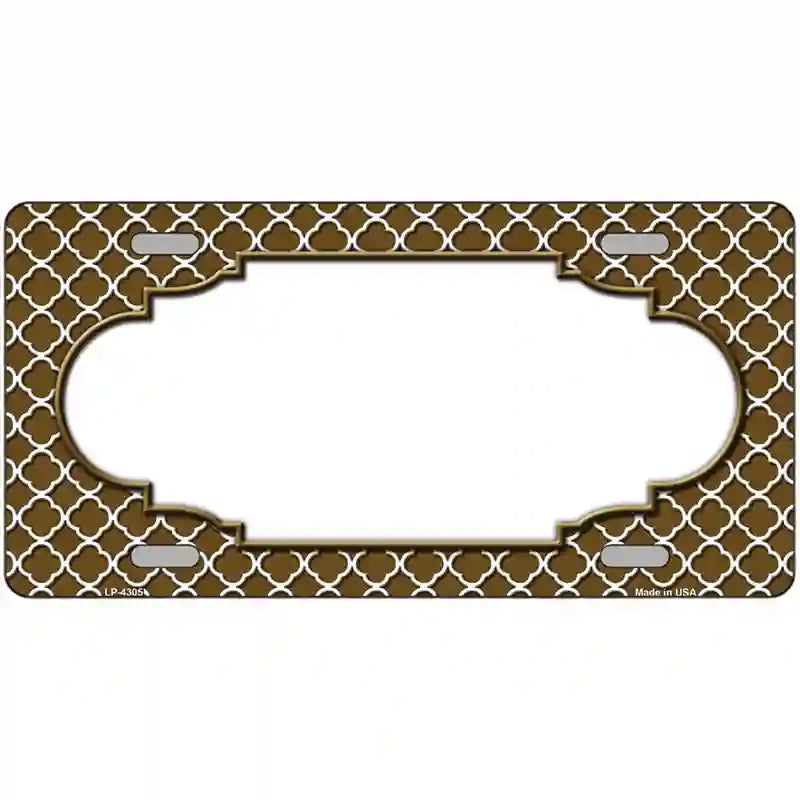 Brown White Quatrefoil Center Scallop Metal Novelty License Plate 24" x 12" (LLP)