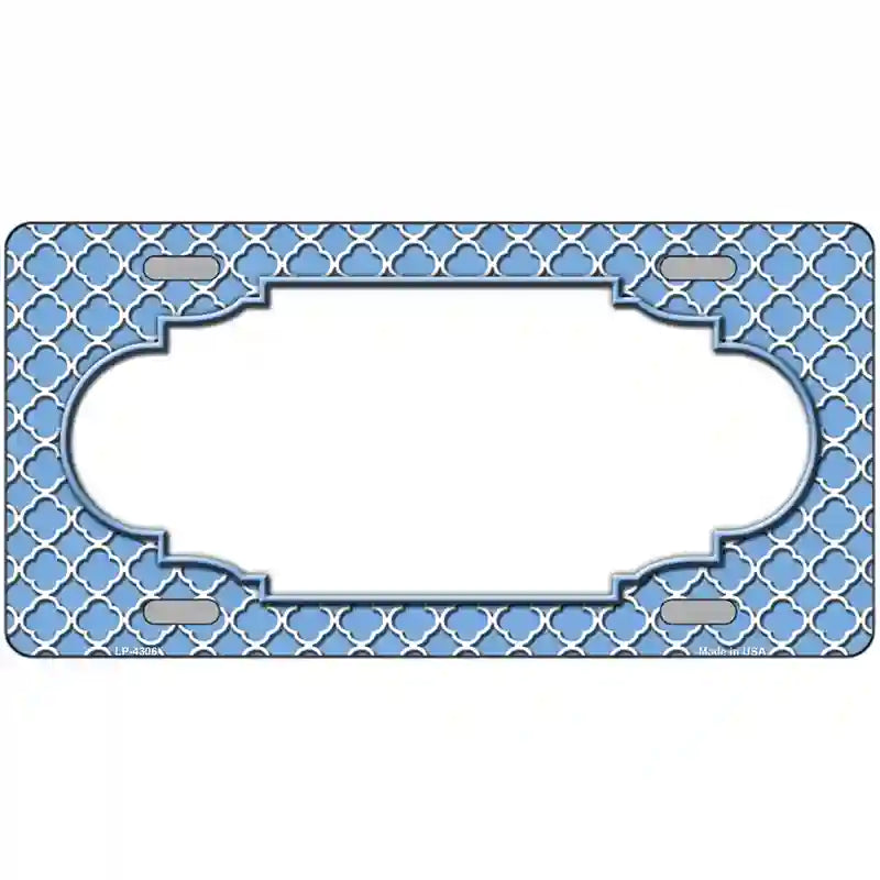 Light Blue White Quatrefoil Center Scallop Metal Novelty License Plate 24" x 12" (LLP)