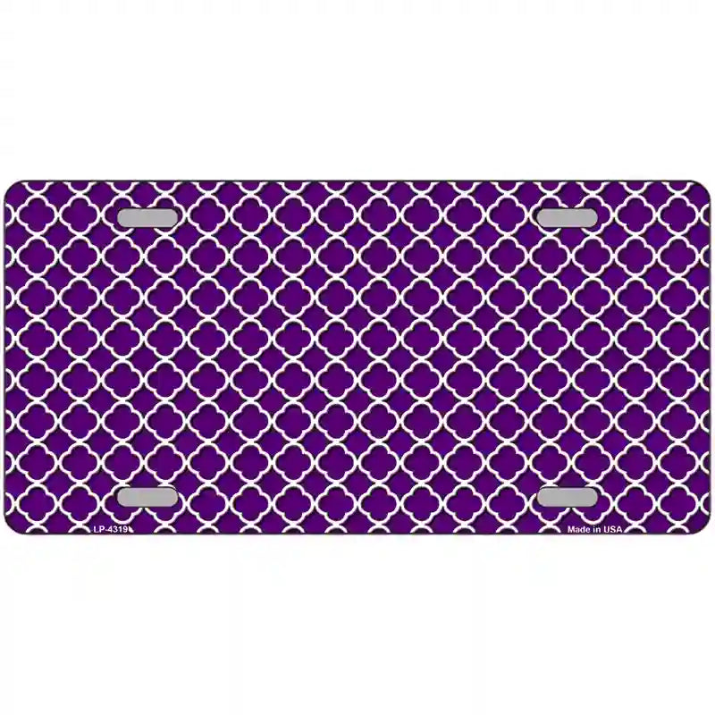 Purple White Quatrefoil Metal Novelty License Plate 24" x 12" (LLP)