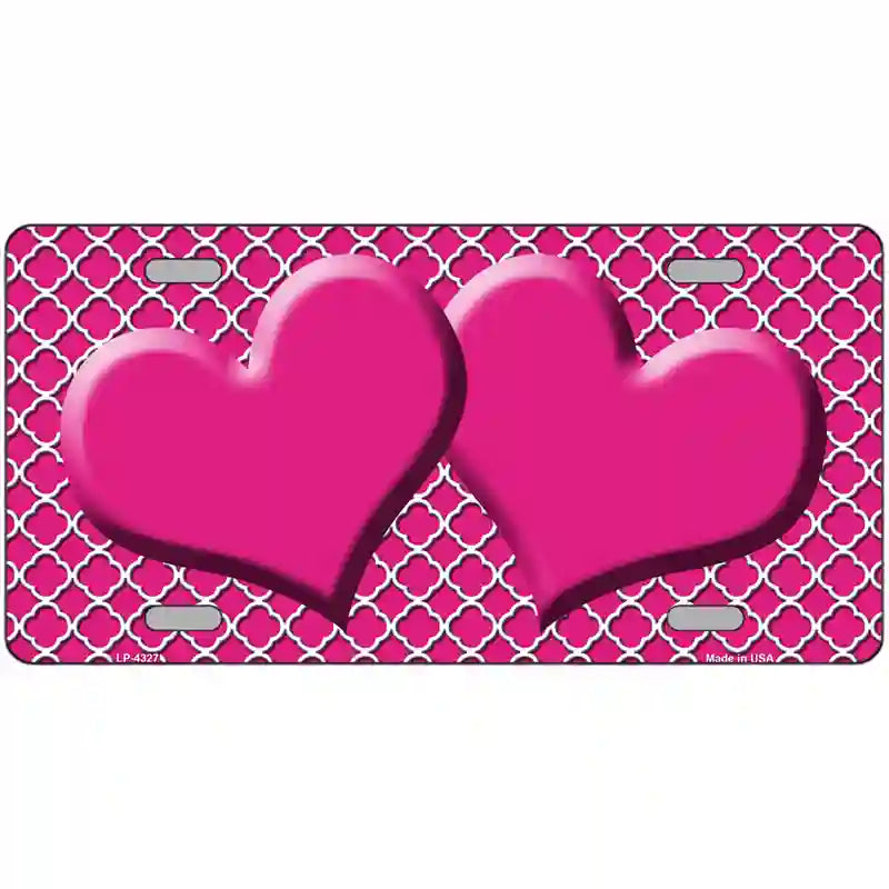 Pink White Quatrefoil Hot Pink Center Hearts Metal Novelty License Plate 24" x 12" (LLP)