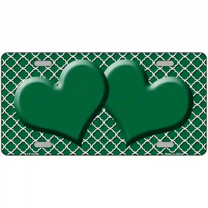 Green White Quatrefoil Green Center Hearts Metal Novelty License Plate 24" x 12" (LLP)