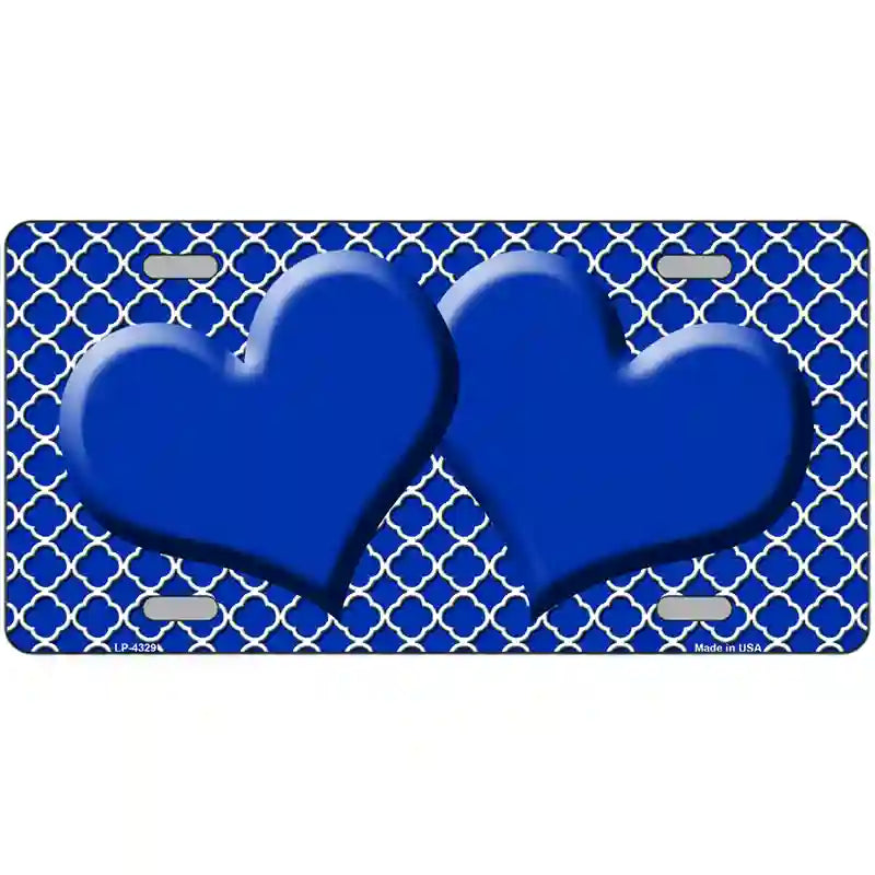 Blue White Quatrefoil Blue Center Hearts Metal Novelty License Plate 24" x 12" (LLP)