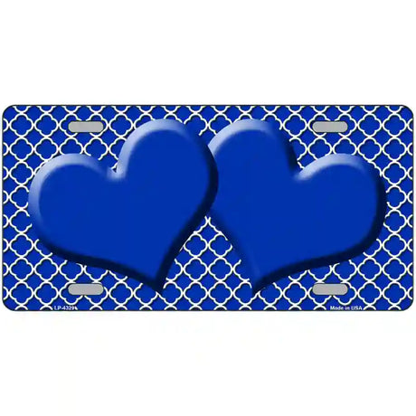 Blue White Quatrefoil Blue Center Hearts Metal Novelty License Plate 24" x 12" (LLP)